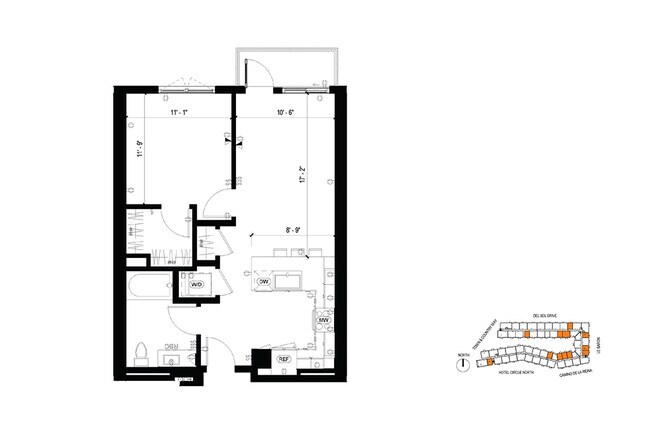 A2 1 Bedroom 714 floor plan